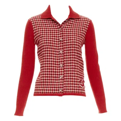 Pre-owned Chanel 24n Red Beige Cashmere Blend Cc Applique Cardigan Fr34 Xs Gdragon