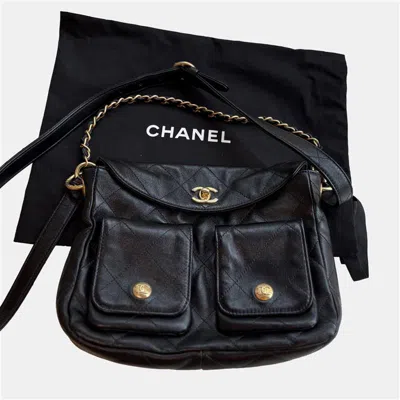 Pre-owned Chanel 24p Black Leather Quilted Messnger Bag