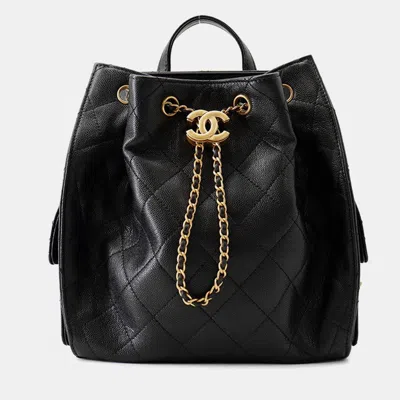 Pre-owned Chanel 25 Backpack Black Caviar Leather Size Medium