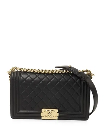 Pre-owned Chanel 25 Boy Cc Chain Shoulder Bag In Black