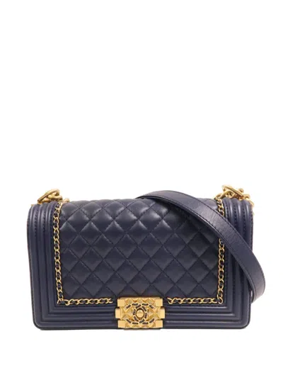 Pre-owned Chanel 25 Boy Cc Shoulder Bag In Blue