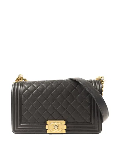 Pre-owned Chanel 25 Boy Chain Shoulder Bag In Black