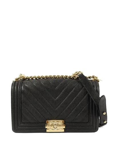 Pre-owned Chanel 25 Boy Chain-strap Shoulder Bag In Black