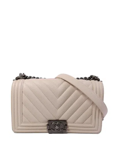 Pre-owned Chanel 25 Boy Chain-strap Shoulder Bag In Neutral
