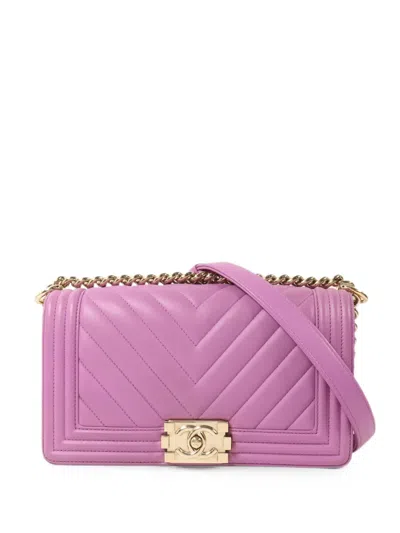 Pre-owned Chanel 25 Boy Chevron Shoulder Bag In Purple