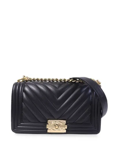 Pre-owned Chanel 25 Boy Chevron-quilted Shoulder Bag In Black