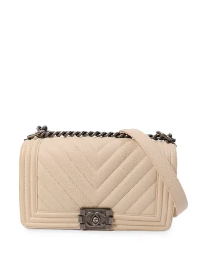 Pre-owned Chanel 25 Boy Chevron-quilted Shoulder Bag In Neutral