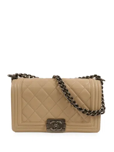 Pre-owned Chanel 25 Boy Diamond-quilted Shoulder Bag In Neutrals