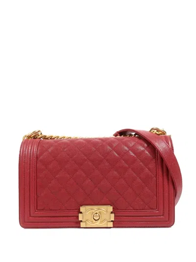 Pre-owned Chanel 25 Boy Quilted Crossbody Bag In Red
