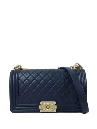 Pre-owned Chanel 25 Boy Quilted Lambskin Crossbody Bag In Blue