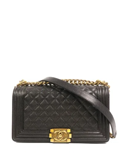 Pre-owned Chanel 25 Boy Quilted Shoulder Bag In Black