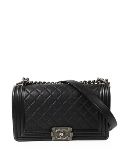 Pre-owned Chanel 25 Boy Quilted Shoulder Bag In Black