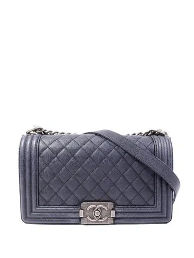 Chanel 25 Boy Quilted Shoulder Bag In Blue
