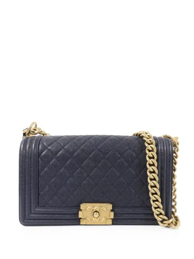 Pre-owned Chanel 25 Boy Quilted Shoulder Bag In Blue