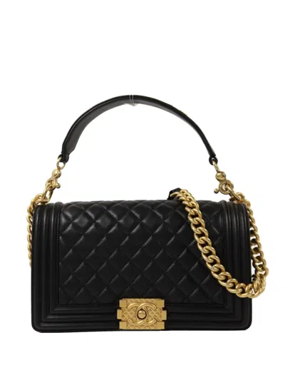 Pre-owned Chanel 25 Boy Quilted Tote Bag In Black