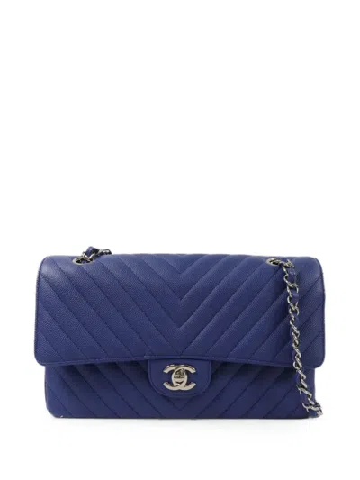 Pre-owned Chanel 25 Classic Flap Chevron-quilted Shoulder Bag In Blue
