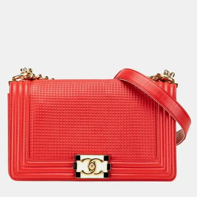 Pre-owned Chanel 25 Coco Mark Waffle Chain Shoulder Bag Red Lambskin