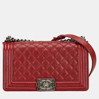 Pre-owned Chanel 25 Crossbody Chain Shoulder Bag In Red Caviar Skin