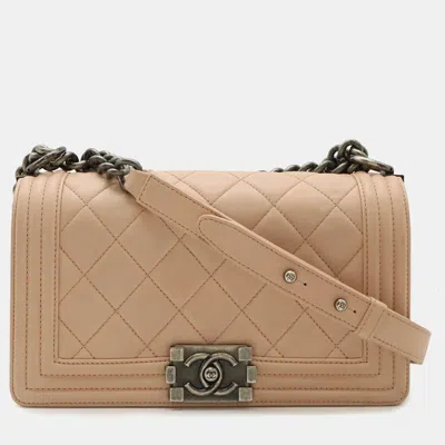 Pre-owned Chanel 25 Matelasse Coco Mark Chain Shoulder Bag Baby Pink Lambskin