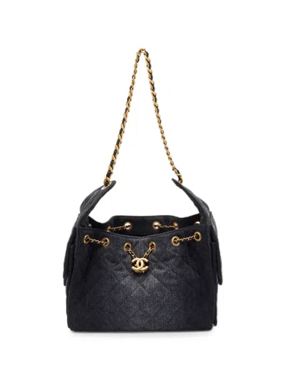 Pre-owned Chanel 25 Quilted Drawstring Shoulder Bag In Black