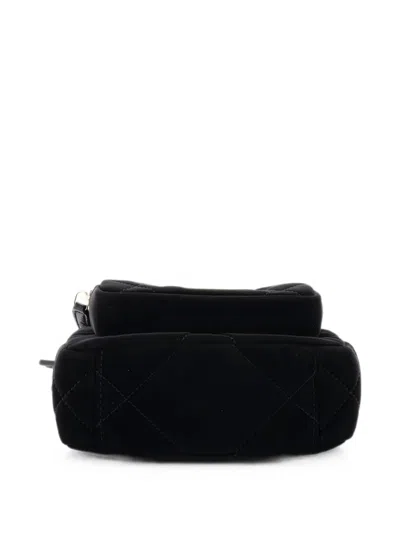 Pre-owned Chanel 25 With Chain Quilted Velvet Effect Nylon And Shiny Crumpled Calfskin Mini Clutch Bag In Black