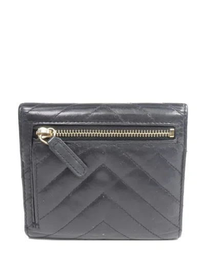 Pre-owned Chanel 2.55 Chevron-quilted Trifold Wallet In Black