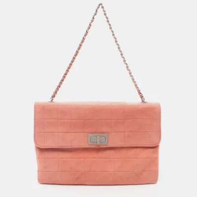 Pre-owned Chanel 2.55 Chocolate Bar Chain Handbag Suede Coral Pink Silver Hardware