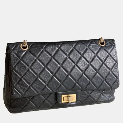 Pre-owned Chanel 2.55 Maxi Calfskin Leather Bag In Black