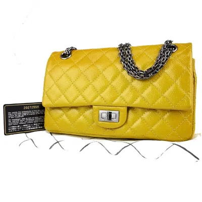 Pre-owned Chanel 2,55 Patent Leather Shoulder Bag () In Yellow