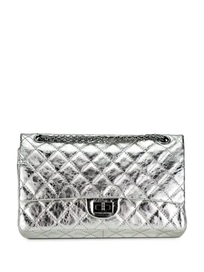 Pre-owned Chanel 2.55 Quilted Leather Shoulder Bag In Silver