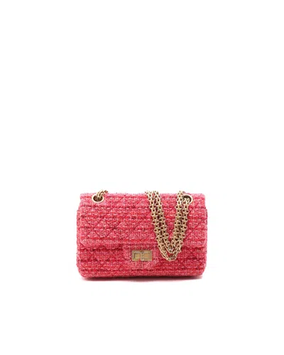 Pre-owned Chanel 2.55 Reissue 224 Mini Tweed Flap Bag In Pink