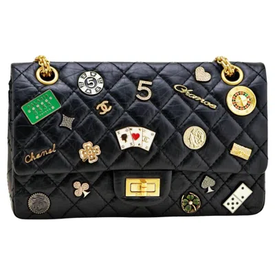 Pre-owned Chanel 2.55 Reissue 225 Lucky Charms Calfskin Double Flap Bag In Black