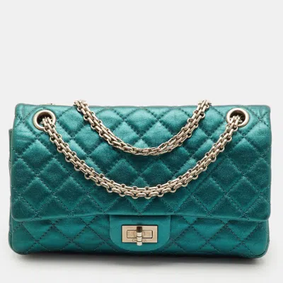 Pre-owned Chanel 2.55 Reissue 225 Teal Blue Quilted Metallic Leather Flap Bag
