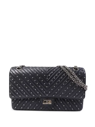 Pre-owned Chanel 2.55 Studded Chain Shoulder Bag In Black