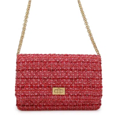 Pre-owned Chanel 2.55 Tweed Chain/shoulder Wallet () In Red