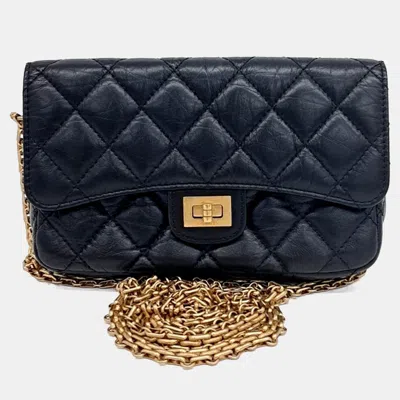 Pre-owned Chanel 2.55 Vintage Double Phone Horn Crossbody Bag In Black