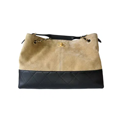 Pre-owned Chanel 25a Metiers D'art Suede Small Shopping Bag Black Brown