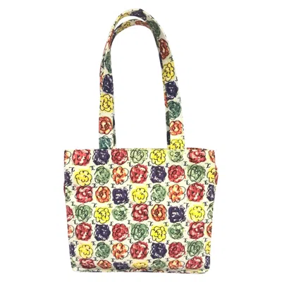 Pre-owned Chanel 25cm  Multi-coloured Camellia Cc Print Nylon Small Tote Bag In Sand