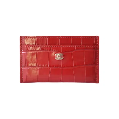 Chanel 26b Classic Crocodile Embossed Card Holder Dark Red