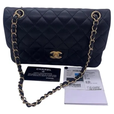 Pre-owned Chanel 27-series Black Lambskin Classic Medium Double Flap Bag Gold Hardware