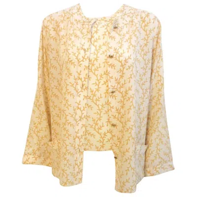 Pre-owned Chanel 2pc Cream/yellow Silk Blouse And Tank Set In Orange