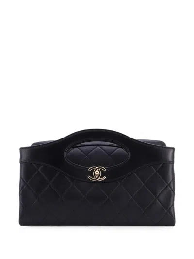Pre-owned Chanel 31 Foldover Quilted Lambskin Clutch Bag In Black