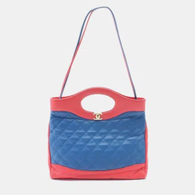 Pre-owned Chanel 31 Matelasse Shoulder Bag Lambskin Sheep Leather Red Blue Ghw