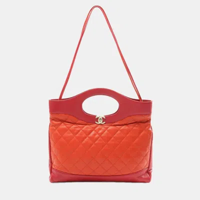 Pre-owned Chanel 31 Matelasse Shoulder Bag Leather Red Orange