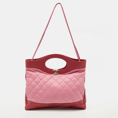 Pre-owned Chanel 31 Medium Red/pink Quilted Leather Shopper Tote