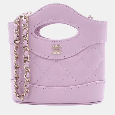 Pre-owned Chanel 31 Micro Purple Shiny Lambskin Clutch Bag