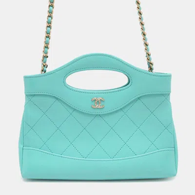 Pre-owned Chanel 31 Mini Shopping Bag Turquise Blue Calf Leather