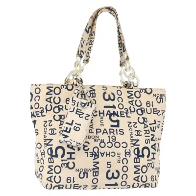 Pre-owned Chanel 31 Rue Cambon Beach Zip Tote Printed Canvas Navy Canvas Tote Bag Bag () In Blue