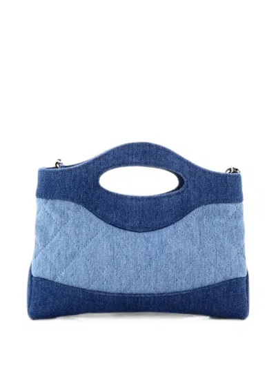 Pre-owned Chanel 31 Shopping Bag Clutch With Chain Quilted Denim Small Crossbody Bag In Blue