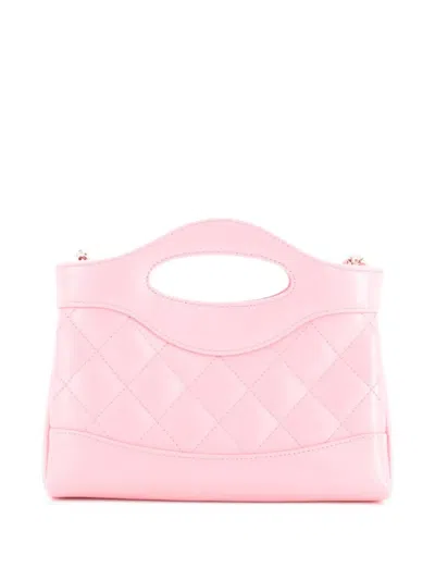 Pre-owned Chanel 31 Shopping Bag Clutch With Chain Quilted Shiny Crumpled Calfskin Small Crossbody Bag In Pink